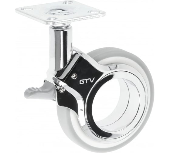 Изображение товара Мебельное колесо GTV GIRA диаметр 75 мм, серое + хром, со стопором KM-GIRA-75MM-ZH-19