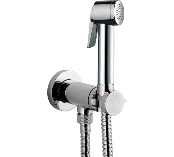 Изображение товара Гигиенический душ Bossini смеситель прогрессивный с лейкой из ABS Paloma Flat, шланг латунный двойного фальцевания 1250 мм, цвет хром E37011.030