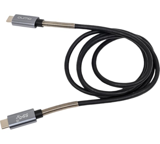 Изображение товара Кабель QUMO Type С - Type C, 1м, 5-20В, 5А, 100 Вт, оплетка PVC/пружинка у коннектора, коннектор PVC, черный 24092