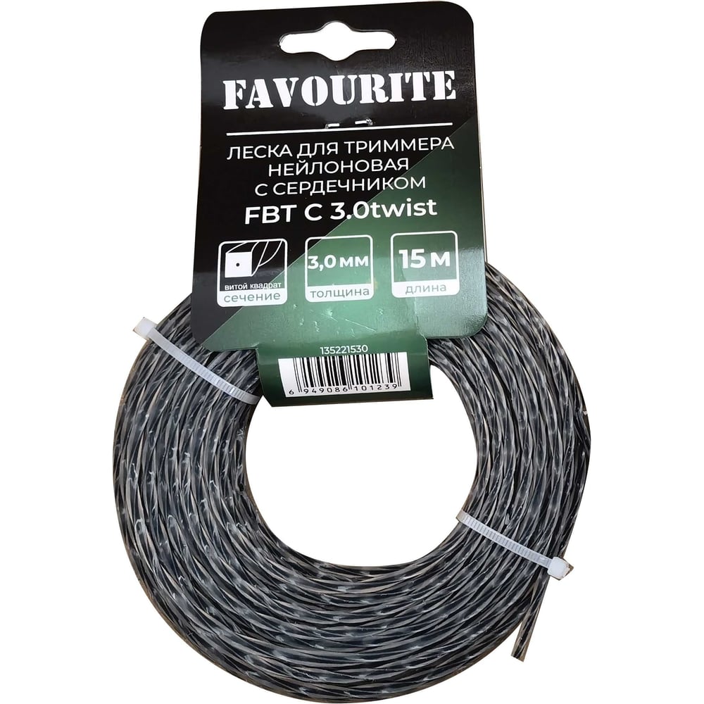 Изображение товара Леска для триммера нейлоновая 3 мм 15 м витой квадрат с сердечником FAVOURITE FBT C 3.0twist