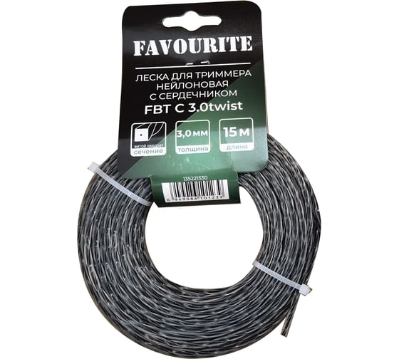 Изображение товара Леска для триммера нейлоновая 3 мм, 15 м, витой квадрат с сердечником FAVOURITE FBT C 3.0twist 135221530