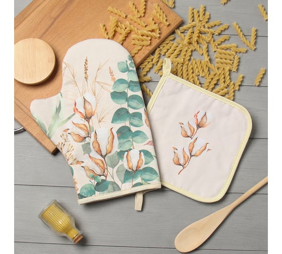 Изображение товара Набор кухонный Этель "Хлопок" варежка-прихватка 20x28 см, прихватка 19x19 см, 100% хлопок 9892096