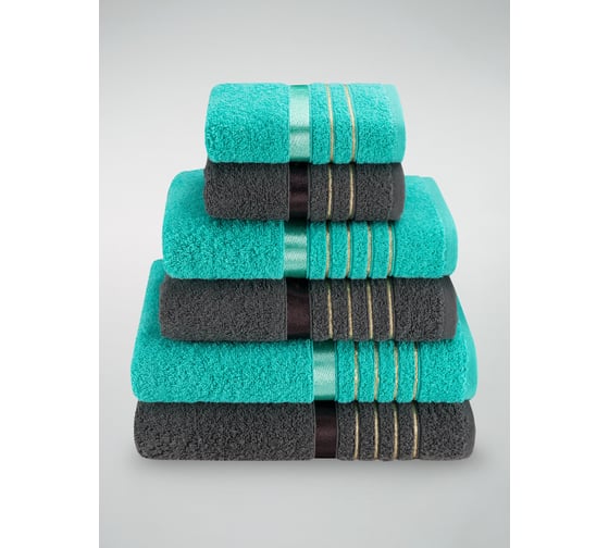 Изображение товара Полотенца махровые DIANA Эваланж, цвет: Мята/Графит (30x50 (2 шт), 50x90 (2 шт), 70x130 (2 шт)) ПМDЭ-МГ-30-50-70-6