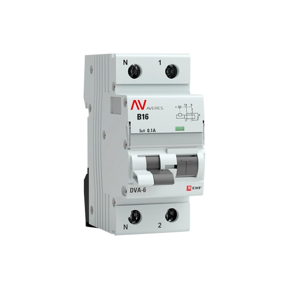 Дифференциальный автомат EKF DVA-6, 1P+N, 16А, 100мА, 6кА, AVERES, SQ rcbo6-1pn-16B-100-ac-av