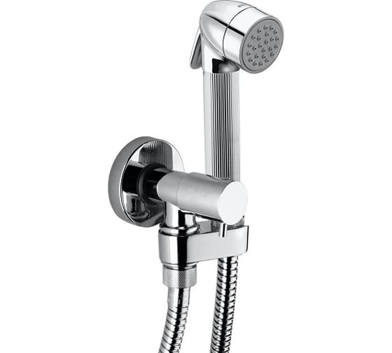 Изображение товара Гигиенический комплект Bossini Nikita-Gom запорный вентиль держатель для душа, душ с кнопкой подачи воды, шланг 1250 мм, цвет хром E57004B.030