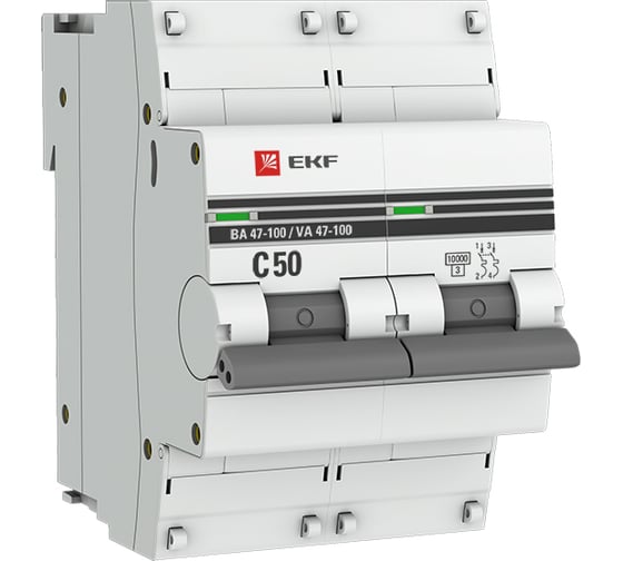 Изображение товара Автоматический выключатель EKF 2P 50А 10kA ВА47-100 PROxima mcb47100-2-50C-pro