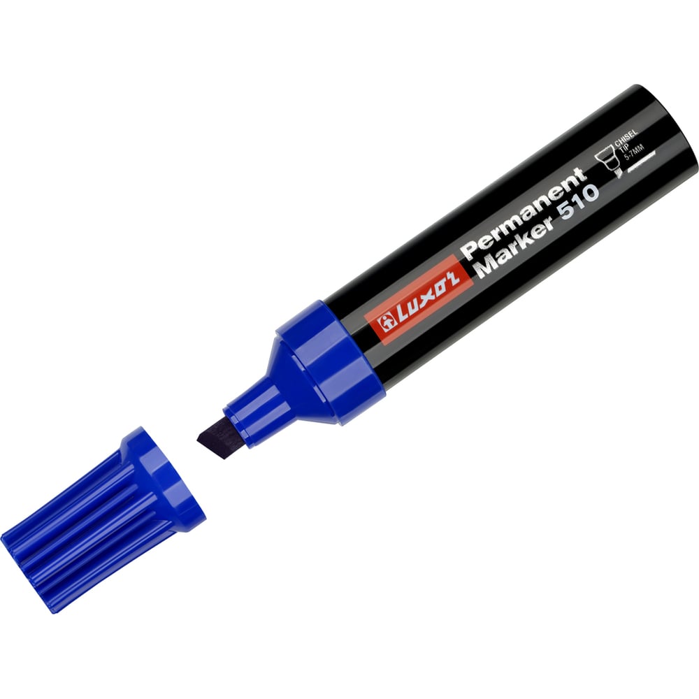 Изображение товара Маркер перманентный промышленный 510 синий скошенный 5-7мм 12 шт Luxor 3162
