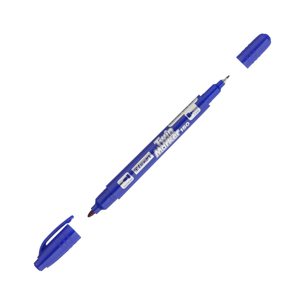 Изображение товара Маркер перманентный двухсторонний 150 синий пулевидный 07/1мм 12 шт Luxor 3012