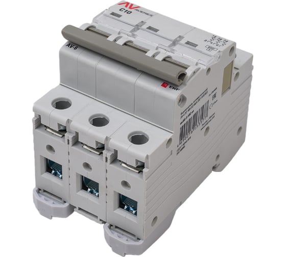 Изображение товара Автоматический выключатель EKF AVERES AV-6, 3P, 10A, 6kA mcb6-3-10C-av