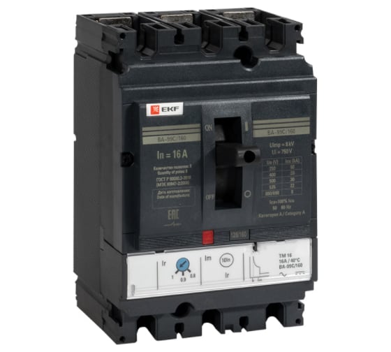 Изображение товара Автоматический выключатель EKF PROxima ВА-99C, 160/16А, 3P, 36кА, mccb99C-160-16