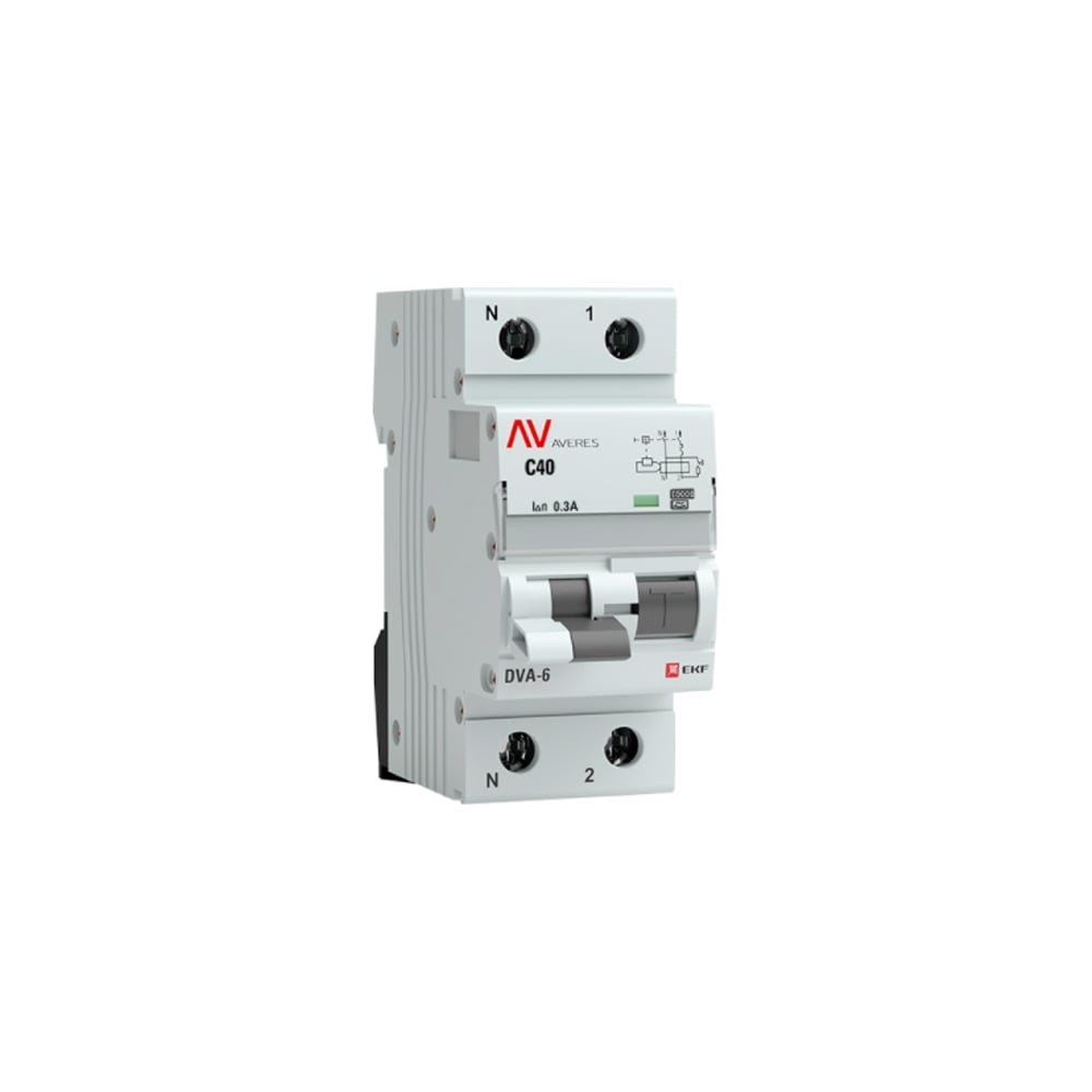 Дифференциальный автомат EKF DVA-6, 1P+N, 40А, 300мА, 6кА, AVERES, SQ rcbo6-1pn-40C-300-a-av