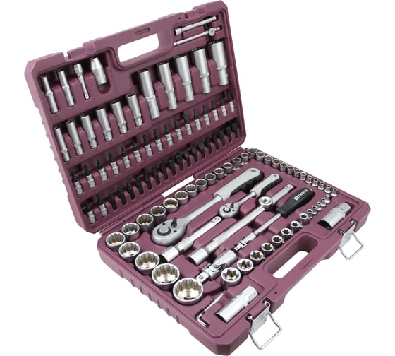 Изображение товара Универсальный набор инструмента THORVIK TS108/12 1/4, 1/2DR с торцевыми 12-гранными головками, 108 предметов 054013