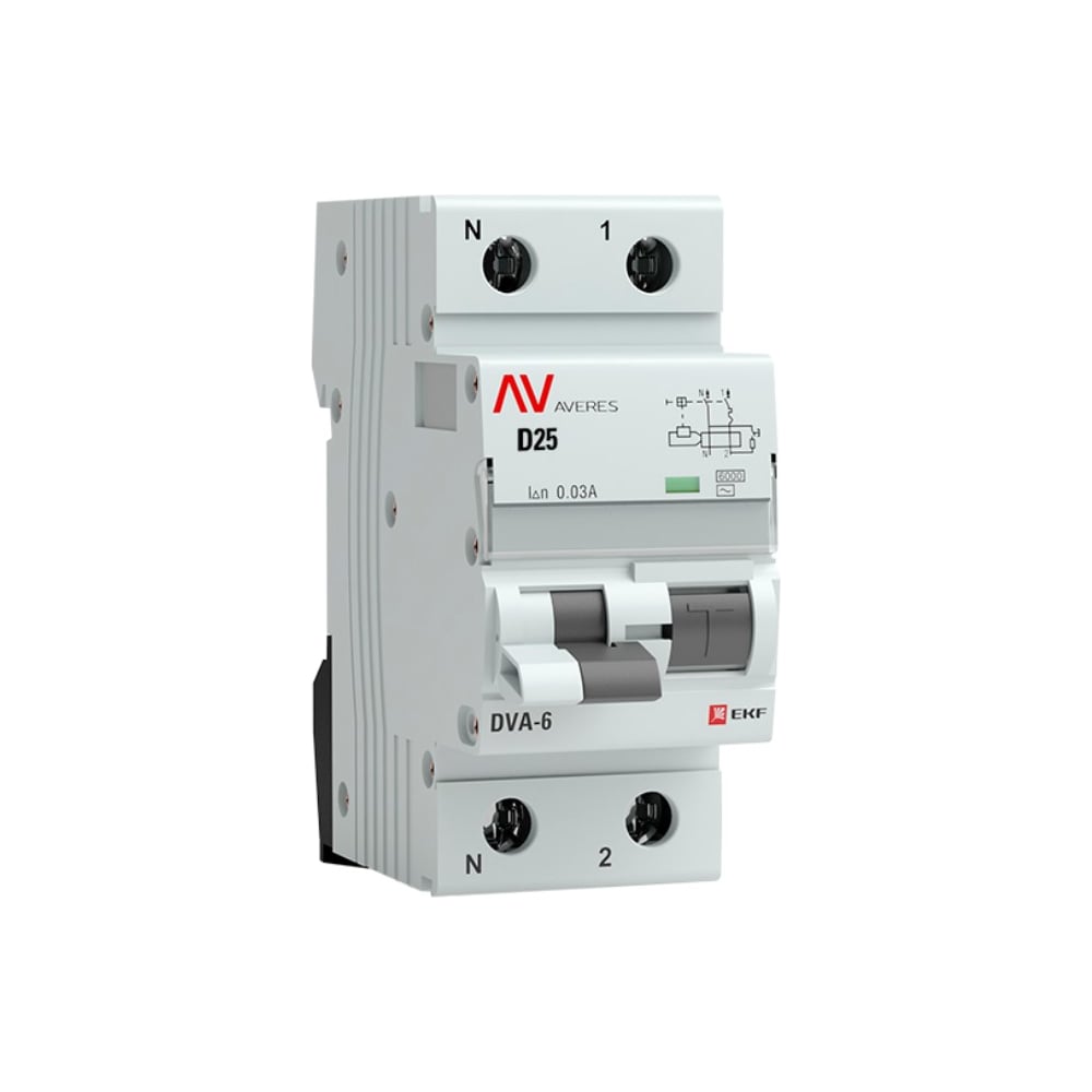 Дифференциальный автомат EKF DVA-6 1P+N 25А 30мА 6кА AVERES SQrcbo*6-1pn-25D-30-ac-av