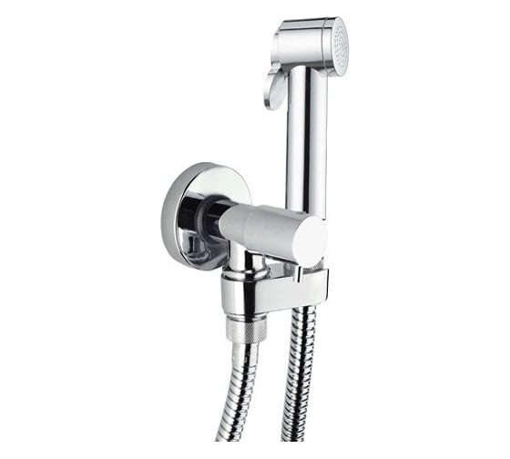 Изображение товара Гигиенический комплект Bossini Paloma Stop Valve запорный вентиль держатель для душа, душ с кнопкой подачи воды, шланг 1250 мм, цвет хром E57006B.030