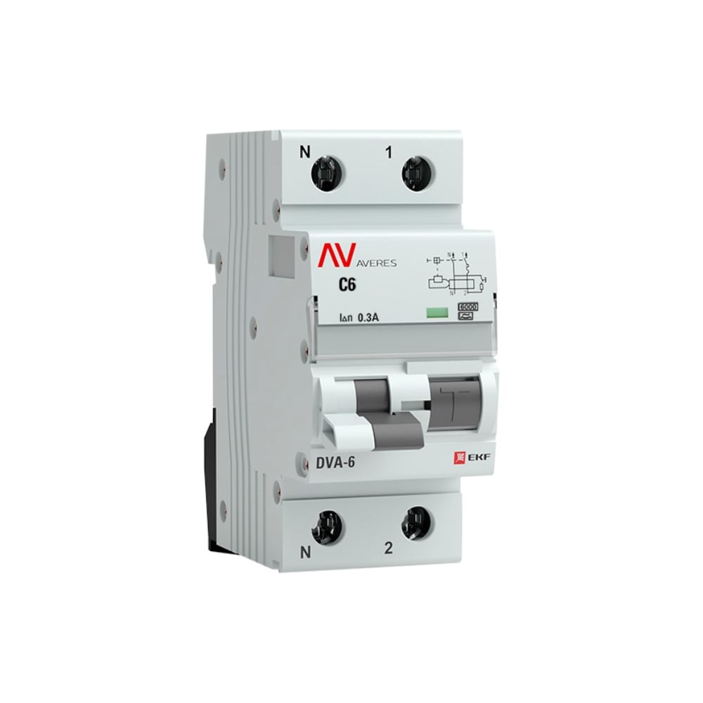 Дифференциальный автомат EKF AVERES DVA-6, 1P+N, 6А, 300мА, 6кА, SQ rcbo*6-1pn-6C-300-a-av - 2