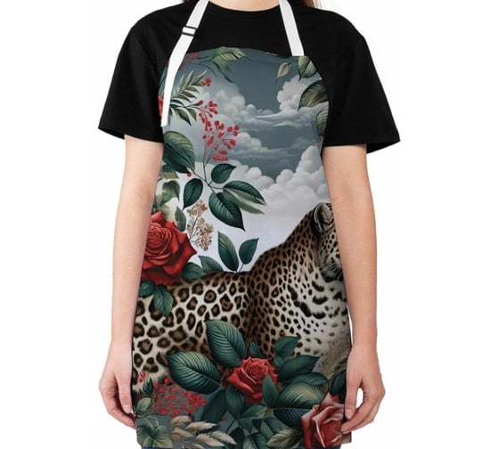 Изображение товара Фартук кухонный JoyArty "Леопард в цветах", универсальный размер для женщин и мужчин ap_429917