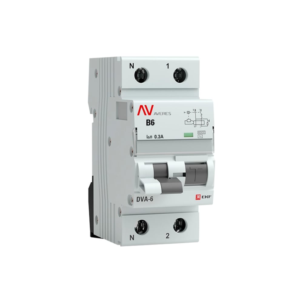 Дифференциальный автомат EKF AVERES DVA-6, 1P+N, 6А, 300мА, 6кА, SQ rcbo*6-1pn-6B-300-ac-av - 2