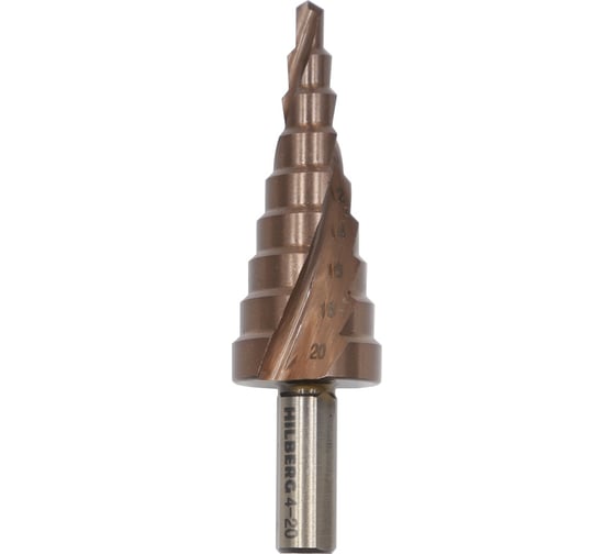 Изображение товара Сверло ступенчатое кобальтовое по металлу Hilberg 4-20 мм (9ступ) (Р6М5) HSS-COBALT, ST0420