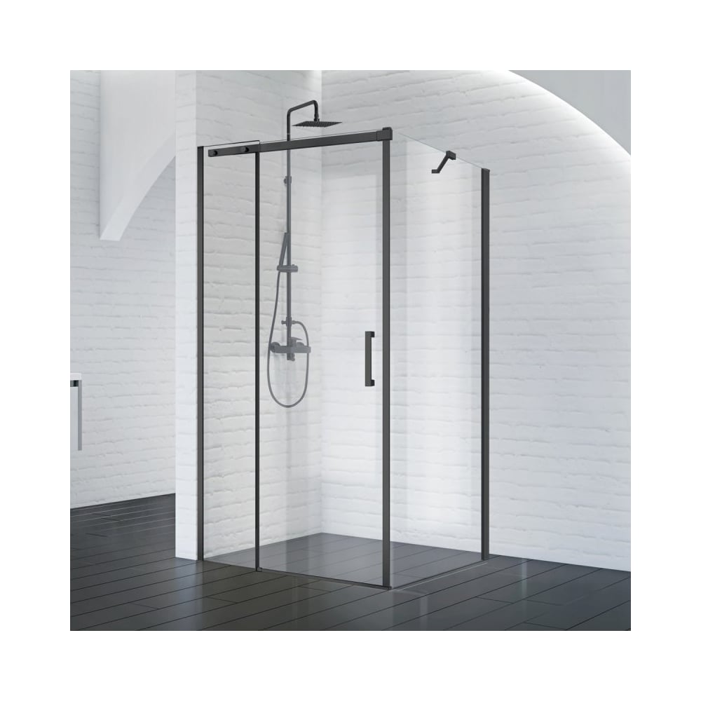 Изображение товара Душевой уголок BelBagno ACQUA-AH-1-130/90-C-NERO из безопасного стекла с регулируемой шириной