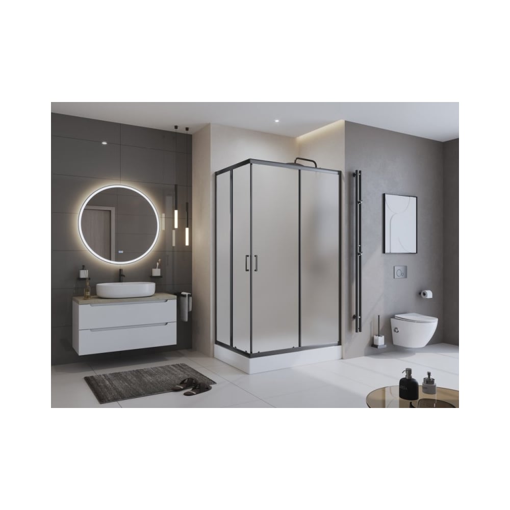 Изображение товара Душевой уголок BelBagno UNO 195-AH 2 120/90 P NERO черный анодированный алюминий
