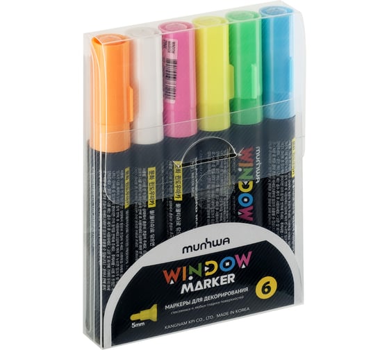 Изображение товара Набор меловых маркеров Munhwa Window для декора по стеклу доскам штендерам 6цв. WM 6 WM-6