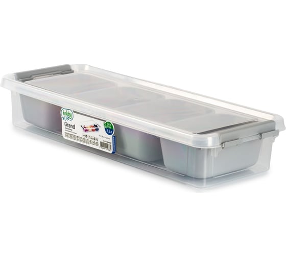 Изображение товара Контейнер для хранения GRAND серый 4 секции 14x36.5x6.2см низкий HOBBY LIFE HL021064GR