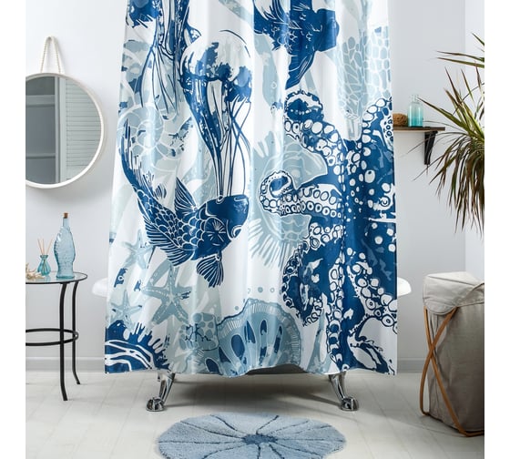 Изображение товара Занавеска для ванной комнаты Moroshka Mare тканевая, цвет синий T691-6