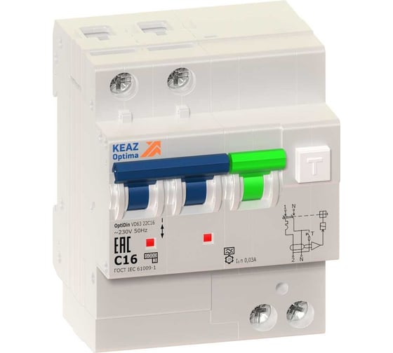 Изображение товара Автоматический выключатель дифференциального тока КЭАЗ с защитой от сверхтоков OptiDin VD63-23C50-AS-УХЛ4 (2P, C50, 100mA) 222722
