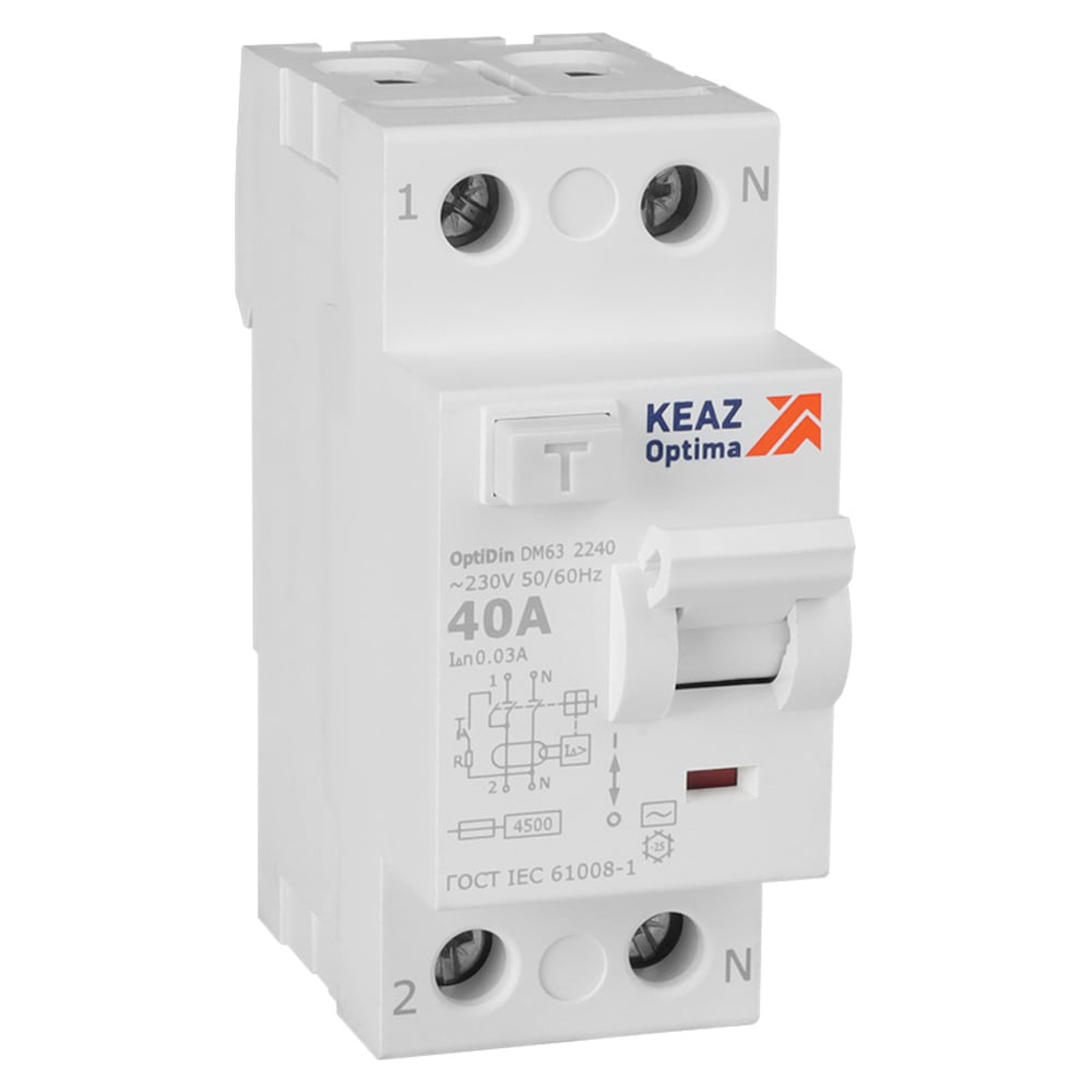 Изображение товара Выключатель дифференциального тока КЭАЗ OptiDin DM63-2240-AC-4,5-УХЛ4 двухполюсной c током утечки 3