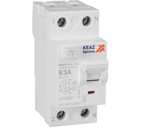 Изображение товара Выключатель дифференциального тока КЭАЗ без защиты от сверхтоков OptiDin DM63-2263-AC-4,5-УХЛ4 (2P, 63, 30mA) 343890