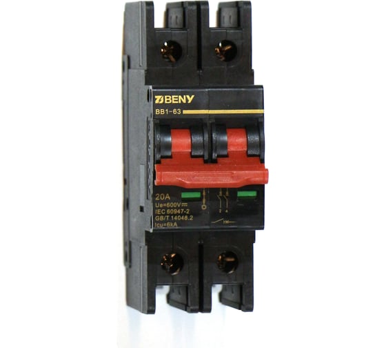 Изображение товара Автоматический выключатель постоянного тока ZJBeny 2P 20А В 600V характеристика В 1.5 кА BB1-63 2P 20 600V