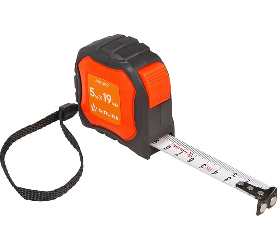 Изображение товара Рулетка в прорезиненном корпусе Airline 5 м, 19 мм, автостоп, магнитный зацеп ATBQ027