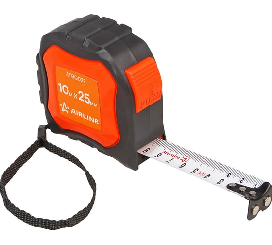Изображение товара Рулетка в прорезиненном корпусе Airline 10 м, 25 мм, автостоп, магнитный зацеп ATBQ029