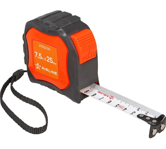 Изображение товара Рулетка в прорезиненном корпусе Airline 7.5 м, 25 мм, автостоп, магнитный зацеп ATBQ028