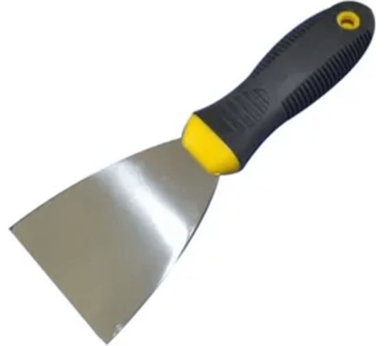 Изображение товара Шпатель Стройштуки 100 мм, двухкомпонентная рукоятка желтая толщина лезвия 1 мм БП-00001010