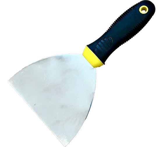 Изображение товара Шпатель Стройштуки 125 мм, двухкомпонентная рукоятка желтая толщина лезвия 1 мм БП-00000859