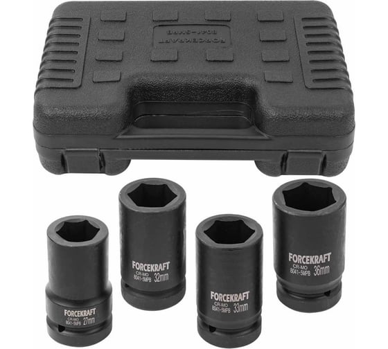Изображение товара Набор головок ударных глубоких 1"DR, 6-гранные, 4 предмета (27-36 мм),в кейсе Forcekraft FK-8041-5MPB(58393)