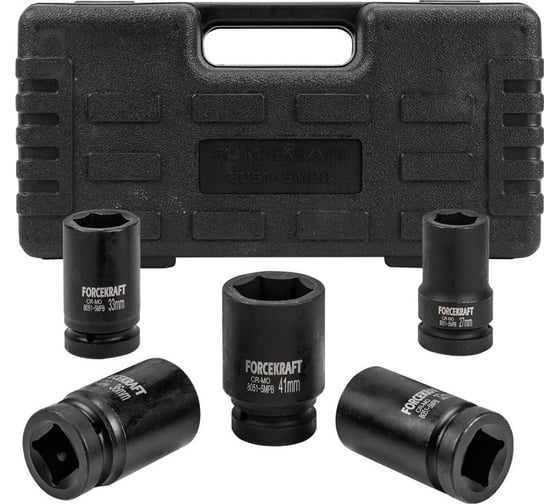 Изображение товара Набор головок ударных глубоких 1"DR, 6-гранные, 5 предметов (27-41 мм),в кейсе Forcekraft FK-8051-5MPB(58394)