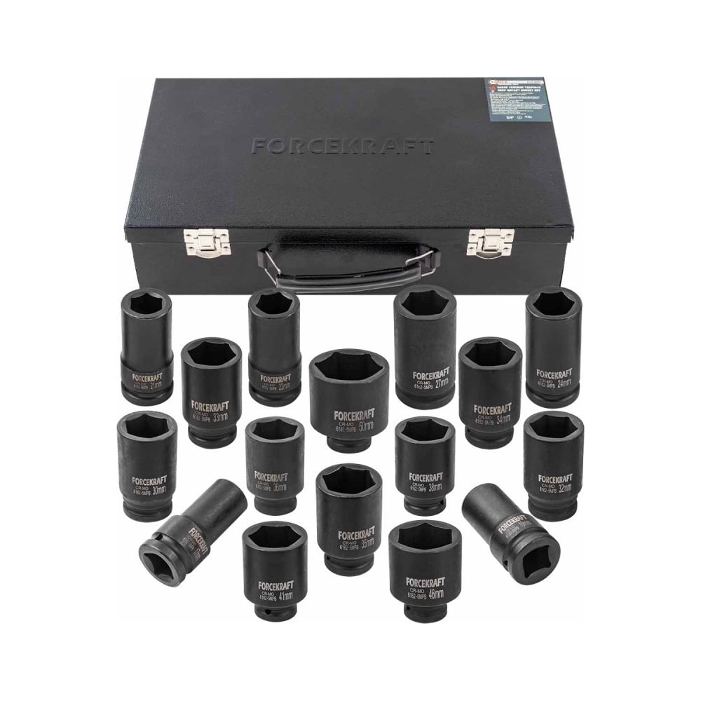 Изображение товара Набор ударных глубоких головок 3/4 дюйма 16 шт Forcekraft FK-6162-5MPB