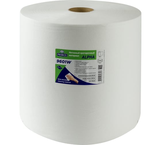 Изображение товара Нетканый протирочный материал PROBOS ALPHA 9601W, 60 г/м2, белый, 32x34 см, 1100 л/рулон 9601W1100