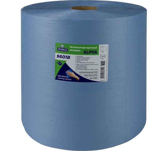Изображение товара Нетканый протирочный материал PROBOS ALPHA 9601B, 60 г/м2, голубой, 32x34см, 1100 л/рулон 9601B1100