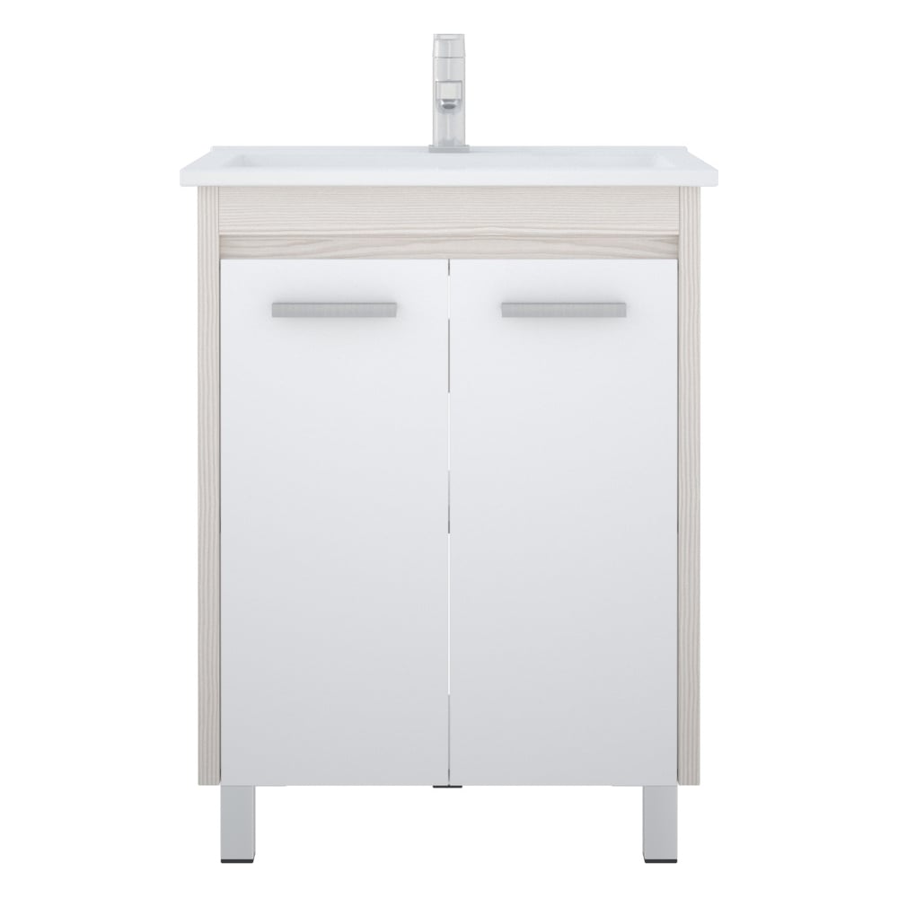 Изображение товара Тумба для ванной Corozo Лорена 65 напольная с полками белая хром