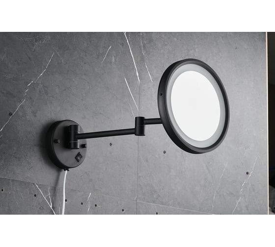 Изображение товара Зеркало для ванной OUTE 20 см с подсветкой, настенное крепление, цвет черный матовый, круглое TJ88H-8