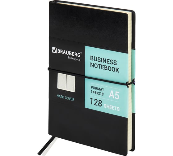 Изображение товара Блокнот BRAUBERG Black Jack А5 148х218 мм, 128 л, гладкий кожзам, резинка, клетка, черный, 125240