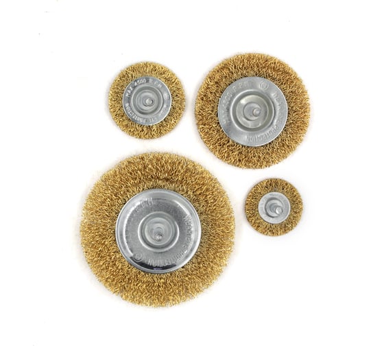 Изображение товара Щетки-крацовки для дрели ∅ 38, 50, 75, 100 мм, рифленая латунированная, 4 шт KUBIS 07-06-9004