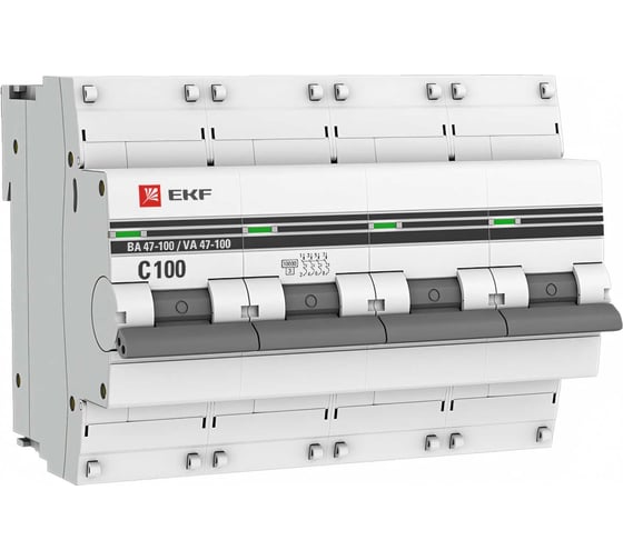 Изображение товара Автоматический выключатель EKF 4P, 100А, 10kA, ВА47-100, PROxima mcb47100-4-100C-pro