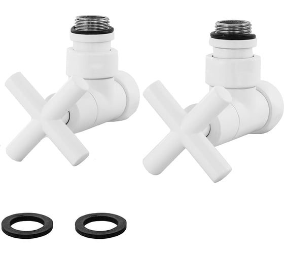 Изображение товара Кран-вентиль ENERGY угловой, ручка крест, 3/4"х1/2"г/ш белый матовый, пара УТ-УТ-01015