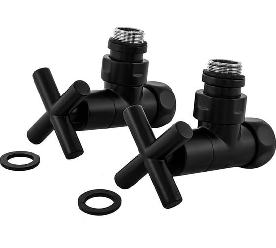 Изображение товара Кран-вентиль ENERGY угловой, ручка крест, 3/4"х1/2"г/ш черный матовый, пара УТ-УТ-01014