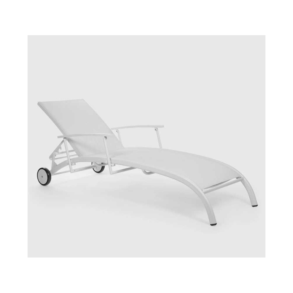 Изображение товара Дачный шезлонг KONWAY Larino с колесами белый алюминиевый текстиль