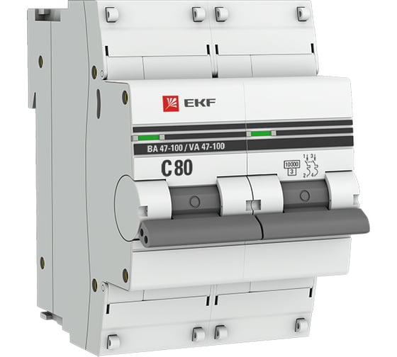 Изображение товара Автоматический выключатель EKF 2P, 80А, 10kA, ВА47-100, PROxima mcb47100-2-80C-pro